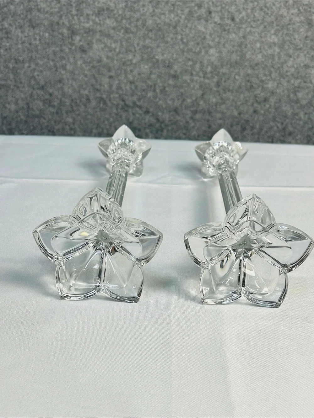 Crystal Petal Tapered 9” Candlestick Holders Mid-Century Table Top Decor 1970-80